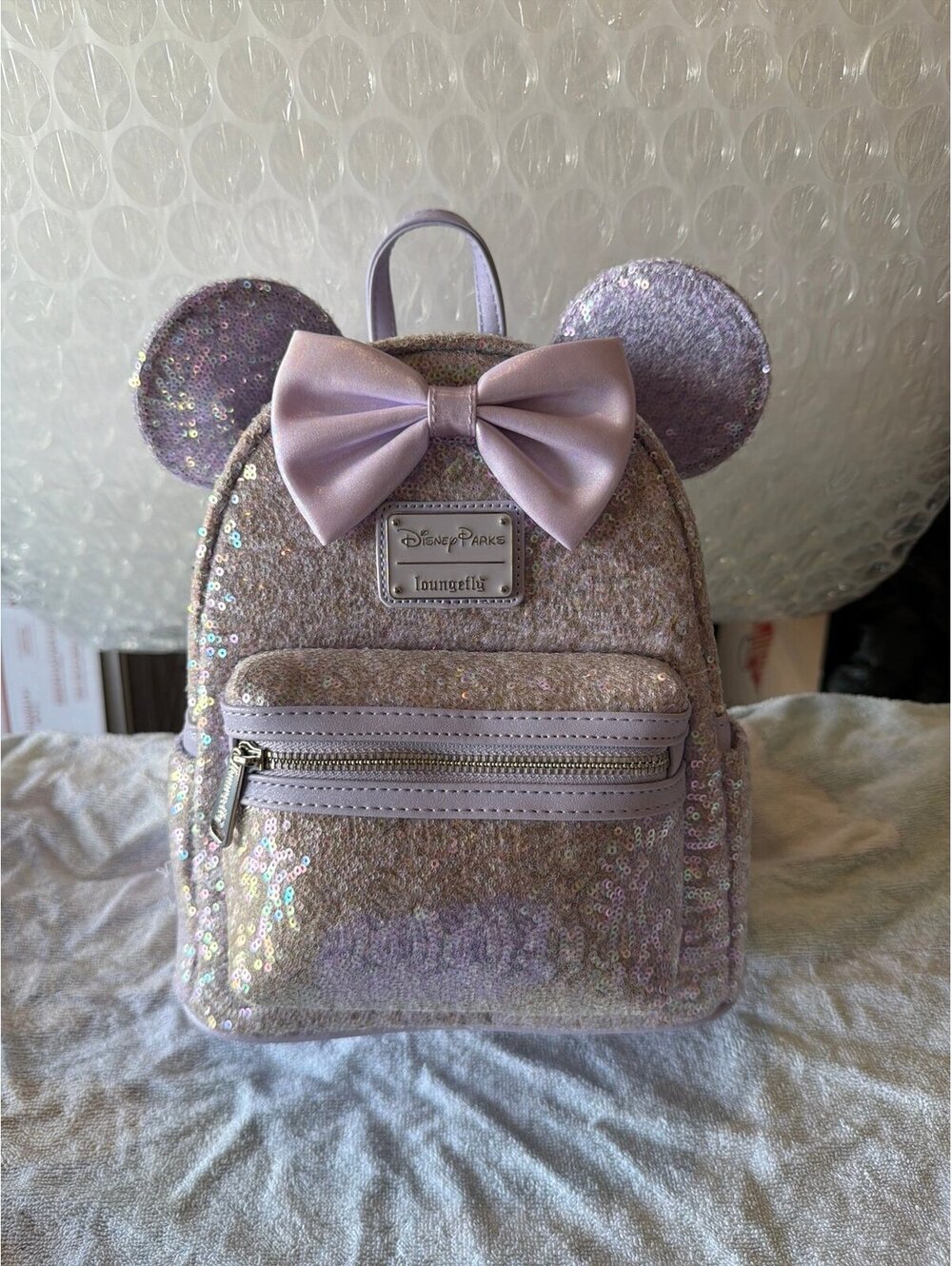 Loungefly Disney Minnie Mouse Sequin Opalescent Purple Backpack NWT